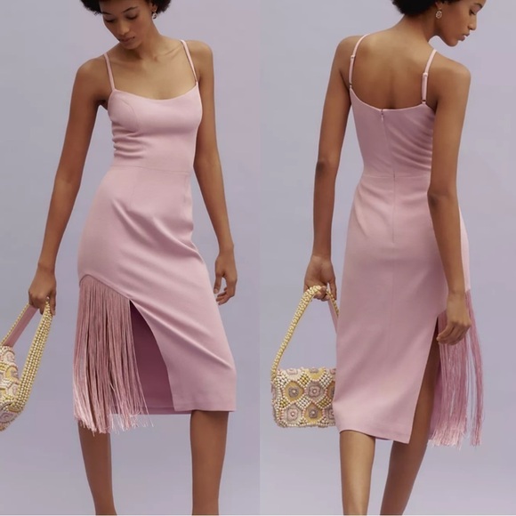 ANTHROPOLOGIE Dress the population Rory Side-Fringe Midi Dress purple sz M - Picture 1 of 8